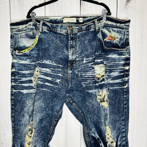 Evolution by Design Jeans Men 46x33 Acid Wash Blue Baggy Hip Hop Distressed Y2k - Picture 2 of 15